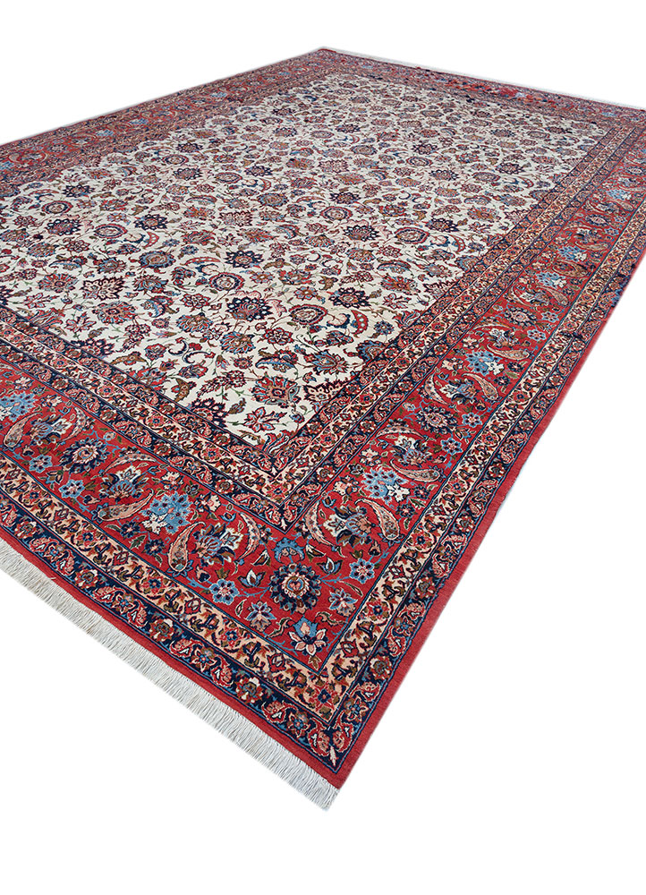 aalam red and orange wool hand knotted Rug - FloorShot