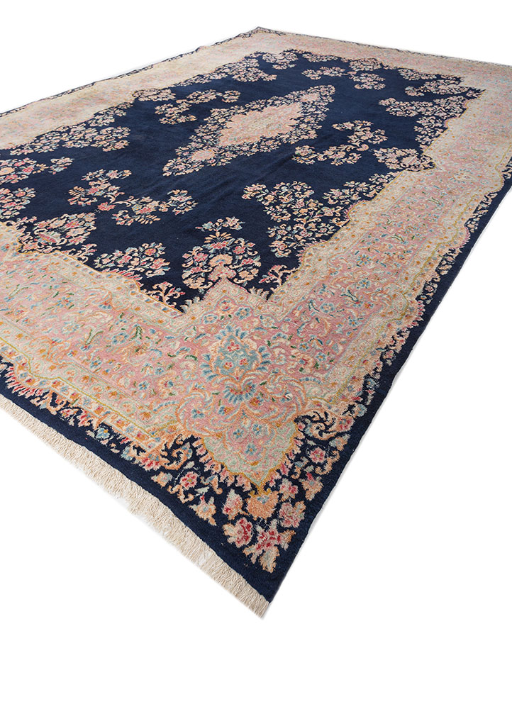 aalam blue wool hand knotted Rug - FloorShot