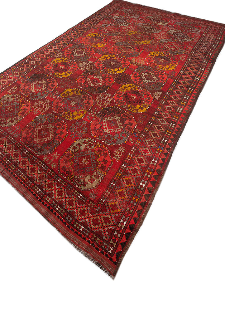 kiaan red and orange wool hand knotted Rug - FloorShot