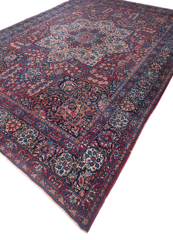 aalam blue wool hand knotted Rug - FloorShot