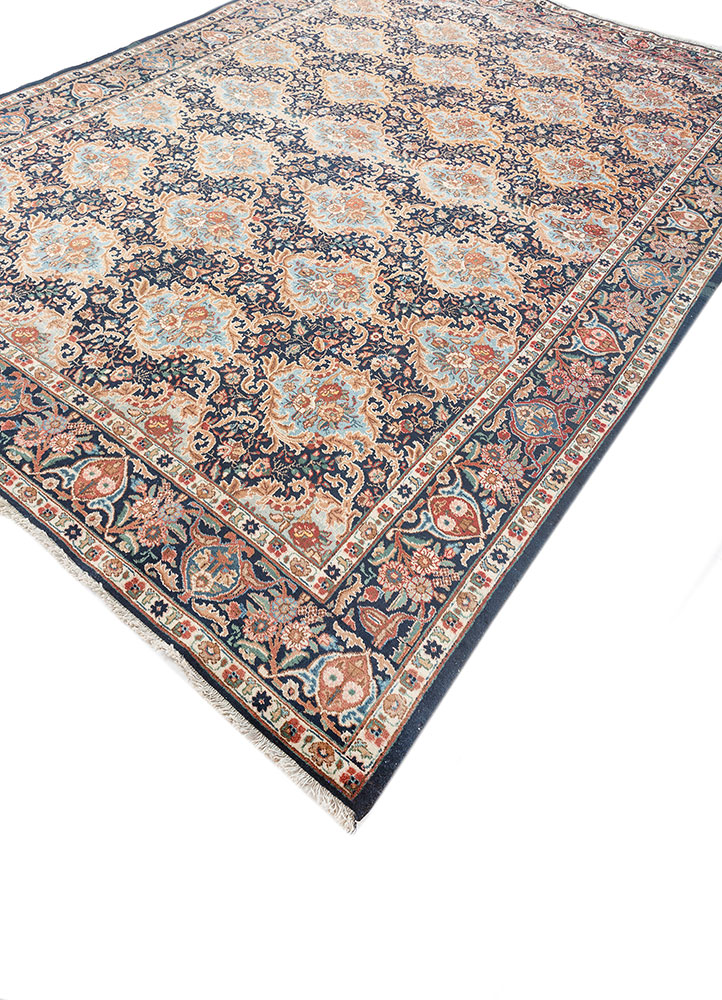 aalam blue wool hand knotted Rug - FloorShot