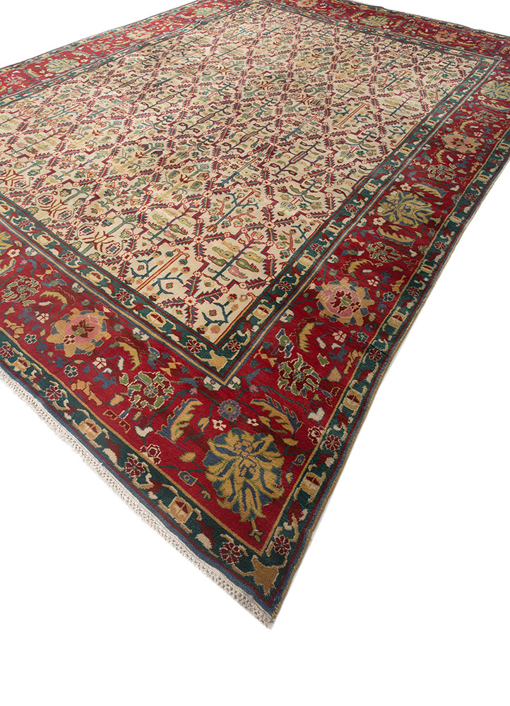 aalam red and orange wool hand knotted Rug - FloorShot