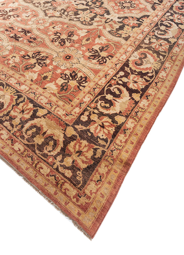 aalam red and orange wool hand knotted Rug - FloorShot