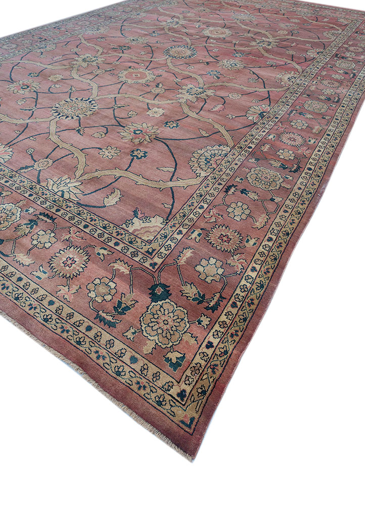aalam red and orange wool hand knotted Rug - FloorShot