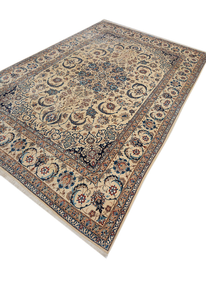 aalam beige and brown wool and silk hand knotted Rug - FloorShot