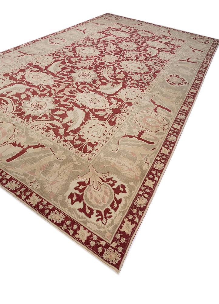 aalam red and orange wool hand knotted Rug - FloorShot