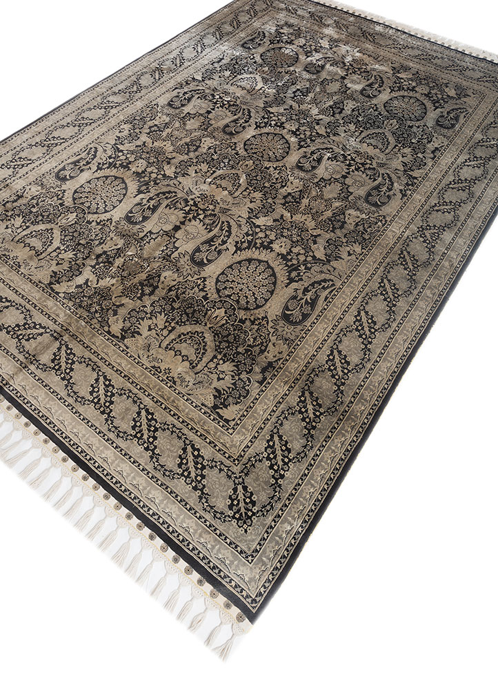 gulmarg grey and black silk hand knotted Rug - FloorShot