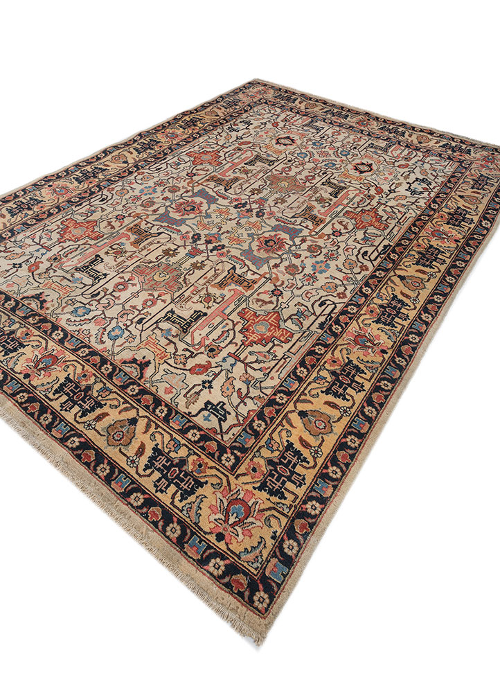 aalam red and orange wool hand knotted Rug - FloorShot