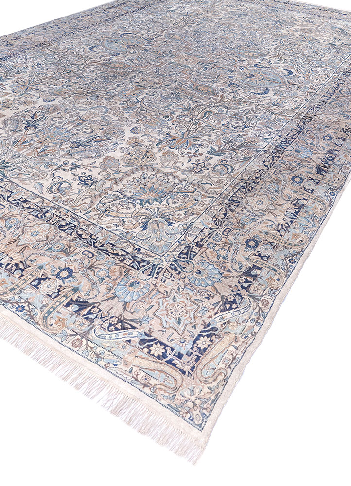 aalam blue wool hand knotted Rug - FloorShot