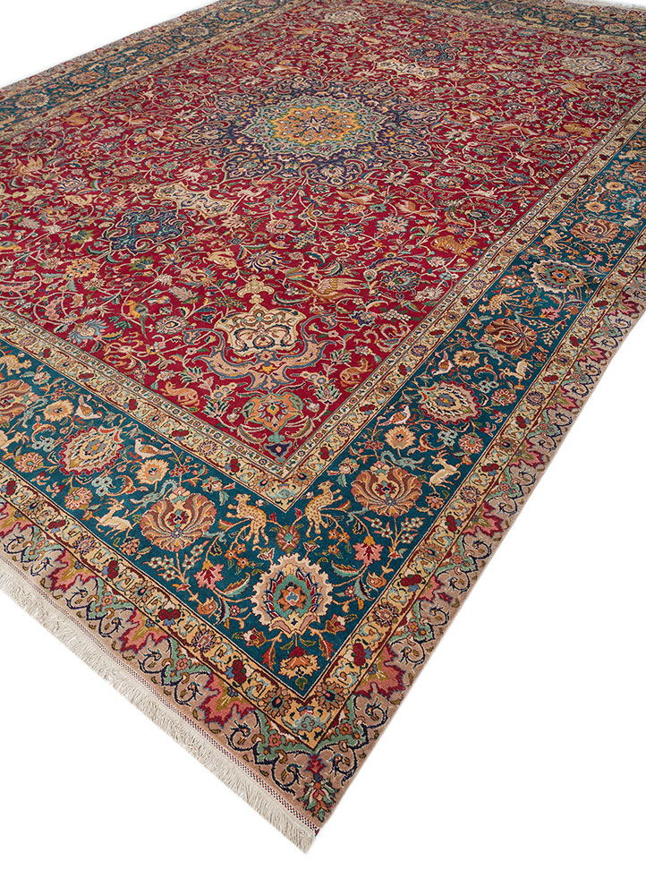 aalam red and orange wool hand knotted Rug - FloorShot
