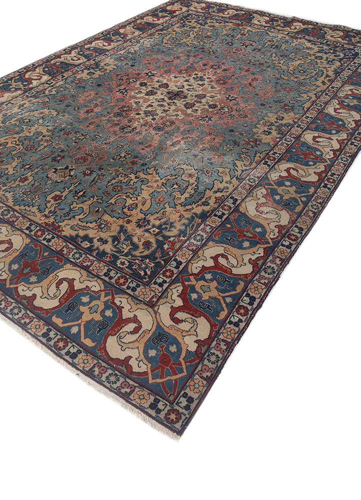 aalam blue wool hand knotted Rug - FloorShot