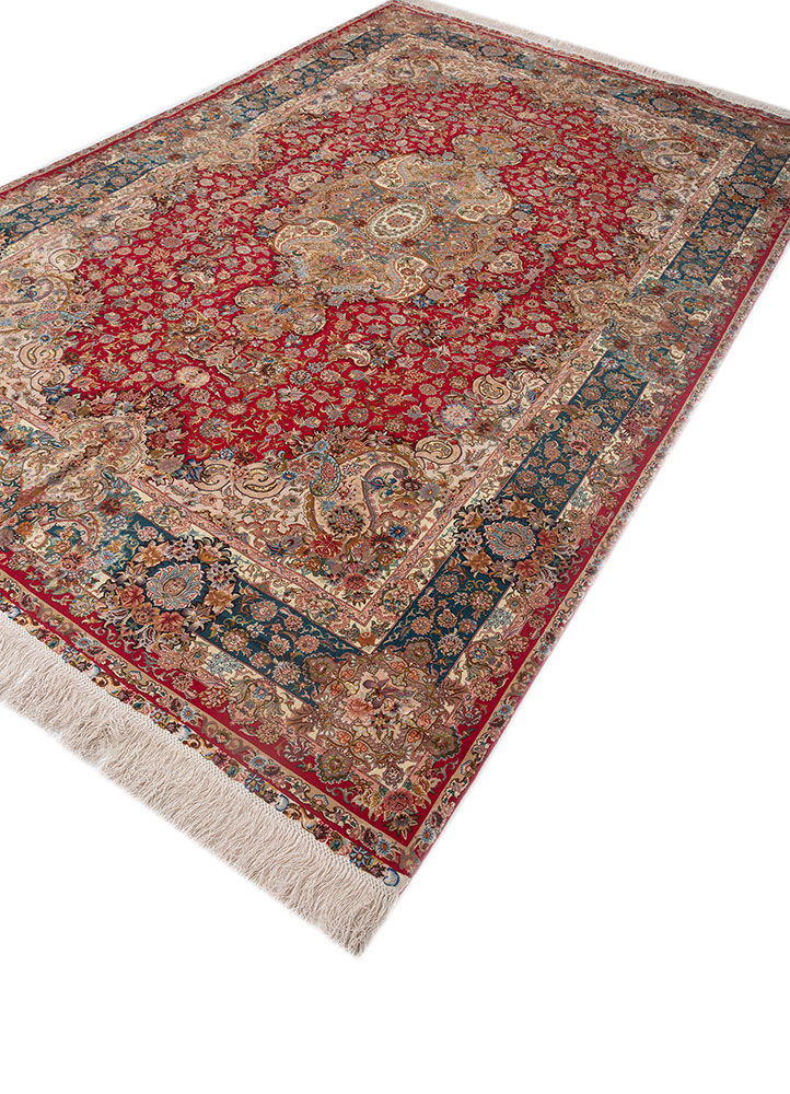 gulmarg red and orange silk hand knotted Rug - FloorShot