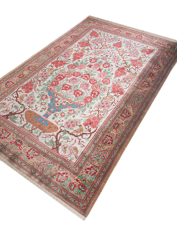 gulmarg red and orange silk hand knotted Rug - FloorShot