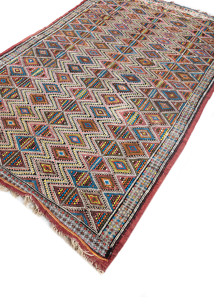 nayaab pink and purple wool flat weaves Rug - FloorShot
