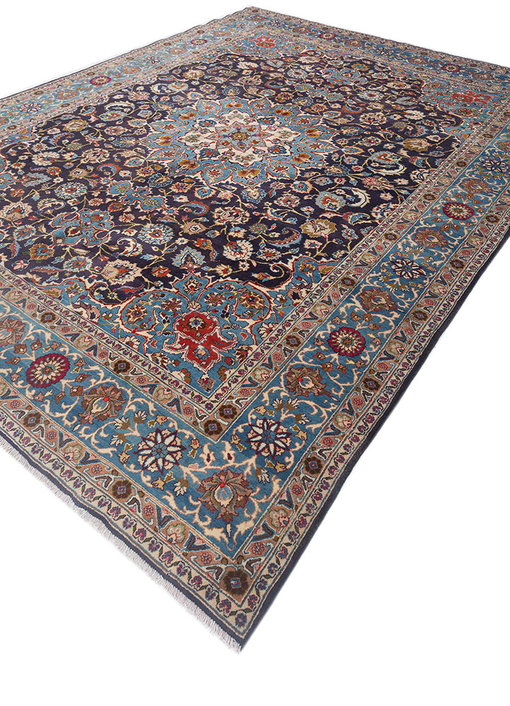 aalam blue wool hand knotted Rug - FloorShot