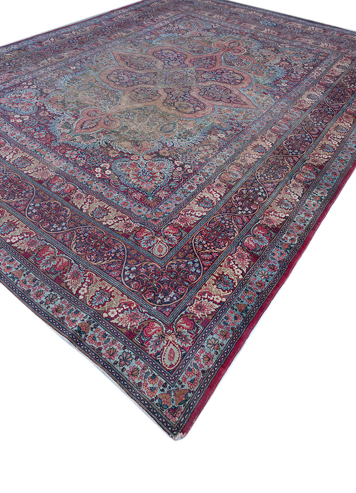aalam pink and purple wool hand knotted Rug - FloorShot