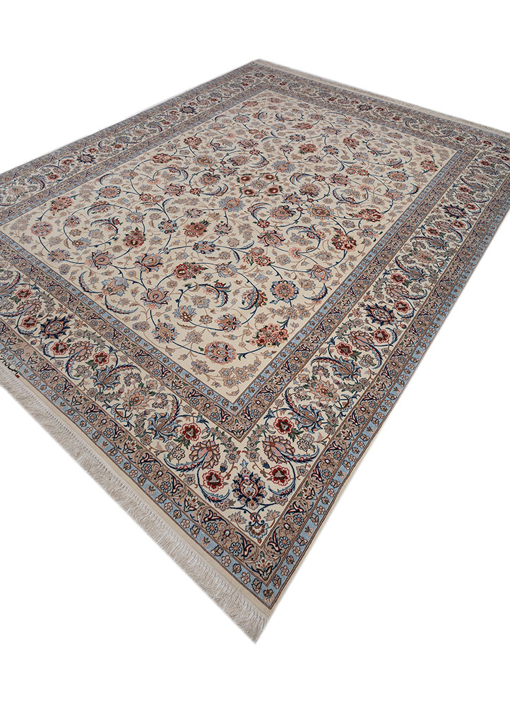 aalam ivory wool and silk hand knotted Rug - FloorShot