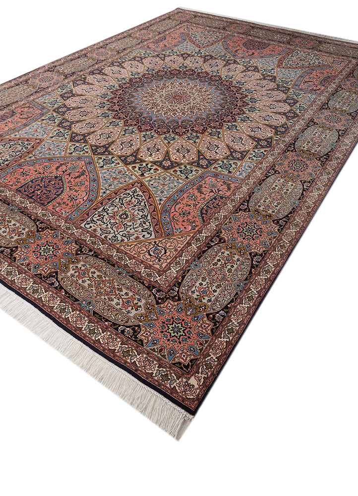 aalam blue wool and silk hand knotted Rug - FloorShot