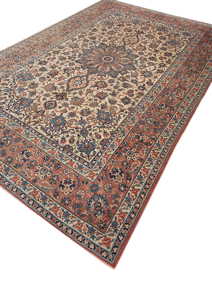 aalam red and orange wool hand knotted Rug - FloorShot