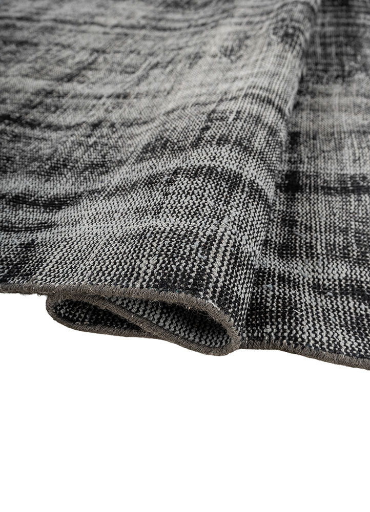 vintage grey and black wool hand knotted Rug - FloorShot