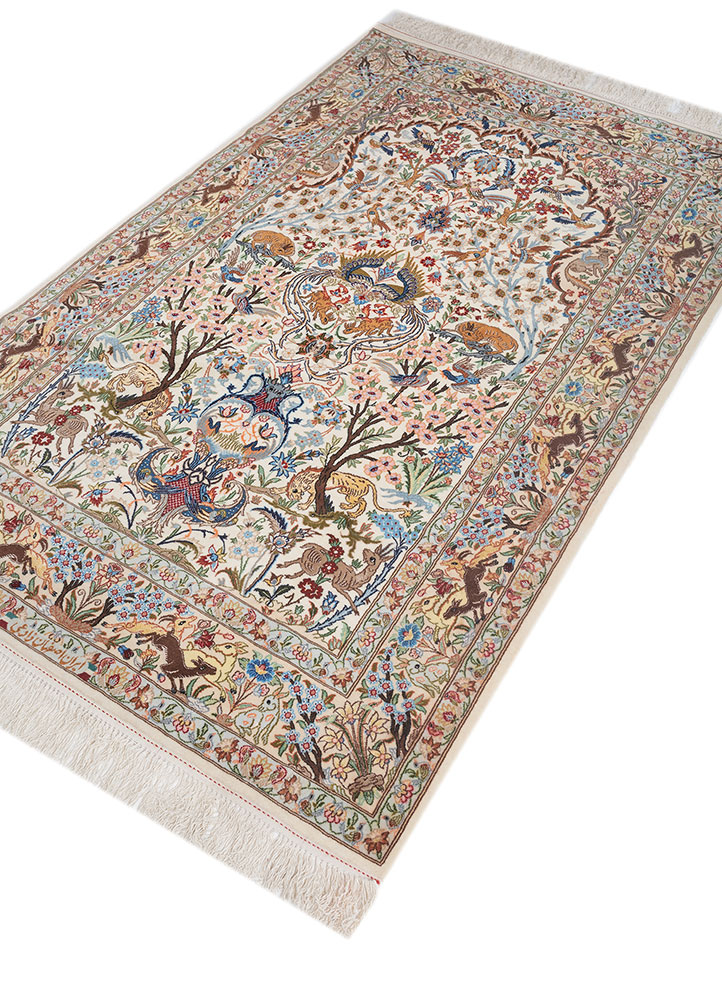 aalam blue wool and silk hand knotted Rug - FloorShot