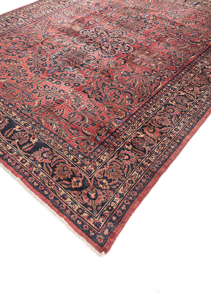 aalam red and orange wool hand knotted Rug - FloorShot