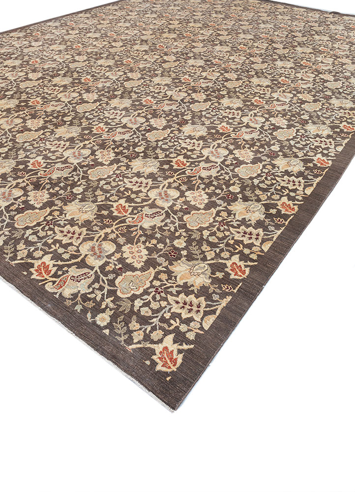 aalam beige and brown wool hand knotted Rug - FloorShot