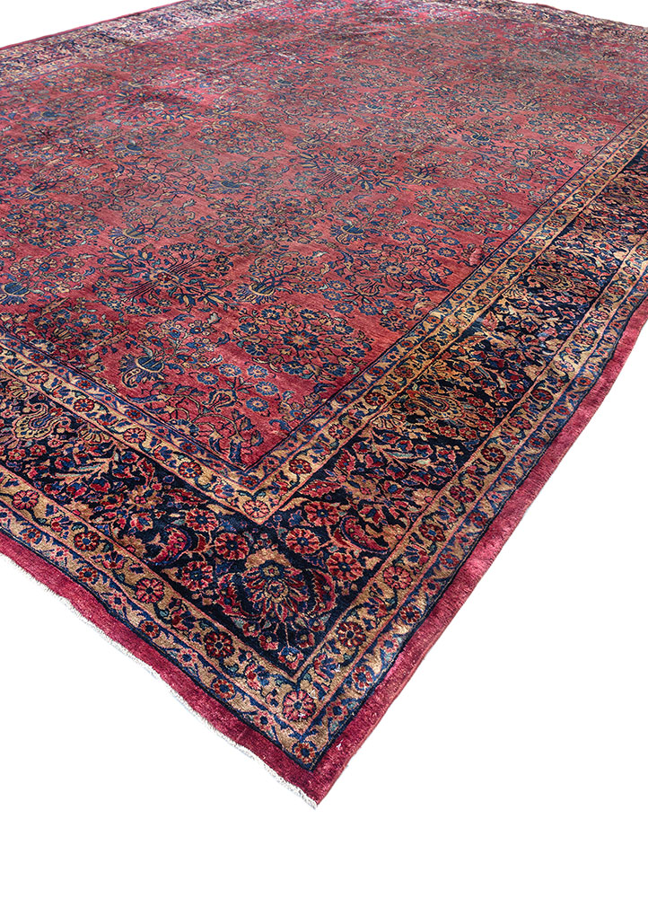 aalam red and orange wool hand knotted Rug - FloorShot
