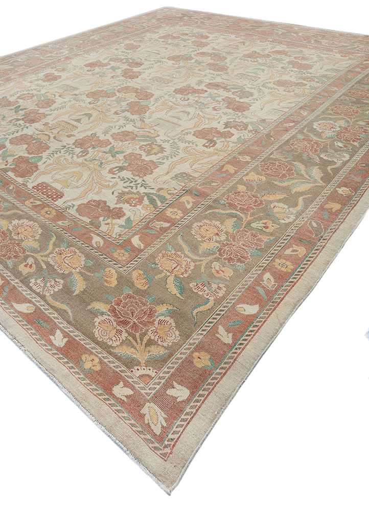 aalam beige and brown wool hand knotted Rug - FloorShot