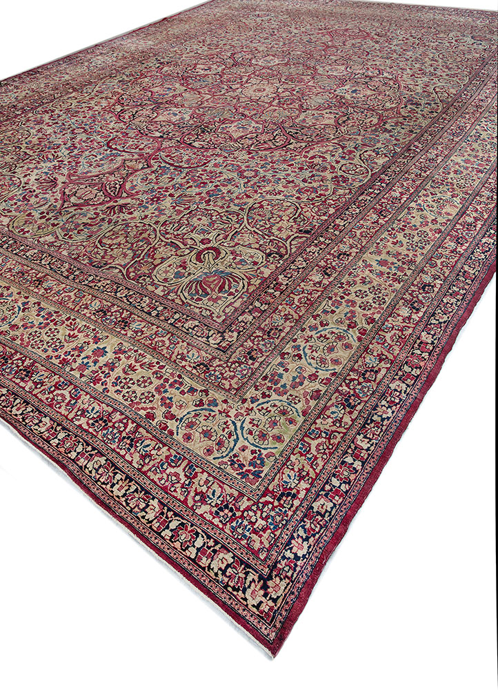 aalam red and orange wool hand knotted Rug - FloorShot