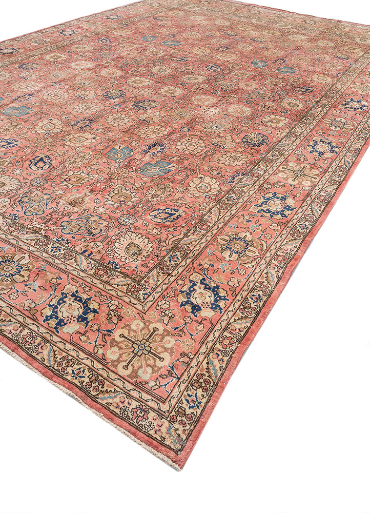 aalam red and orange wool hand knotted Rug - FloorShot