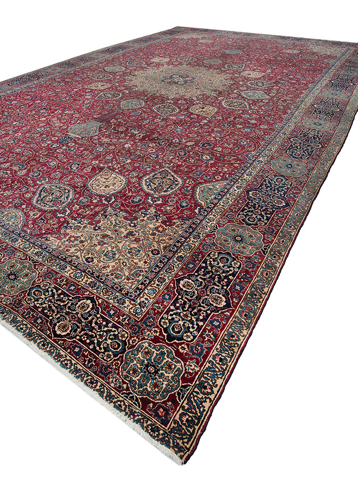 aalam red and orange wool hand knotted Rug - FloorShot