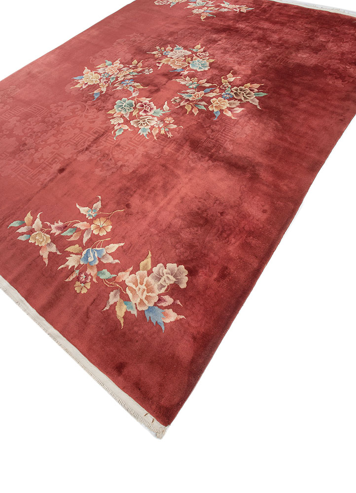 pechino red and orange wool hand knotted Rug - FloorShot