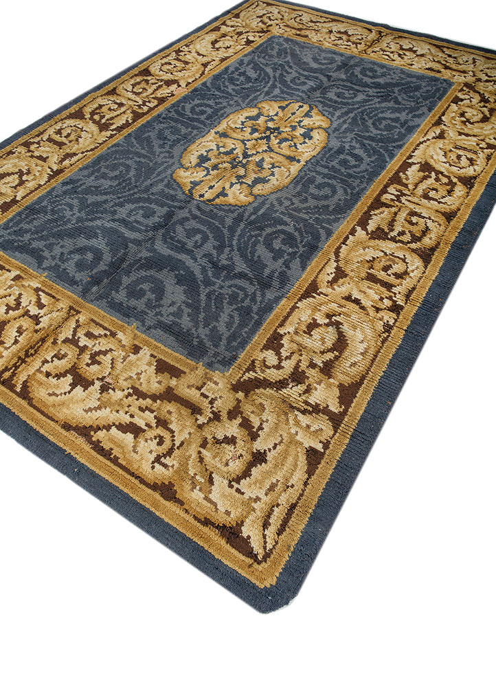 aalam blue wool hand knotted Rug - FloorShot