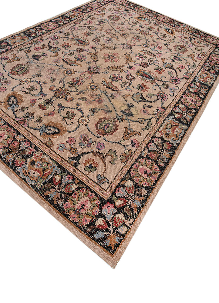 aalam beige and brown wool hand knotted Rug - FloorShot