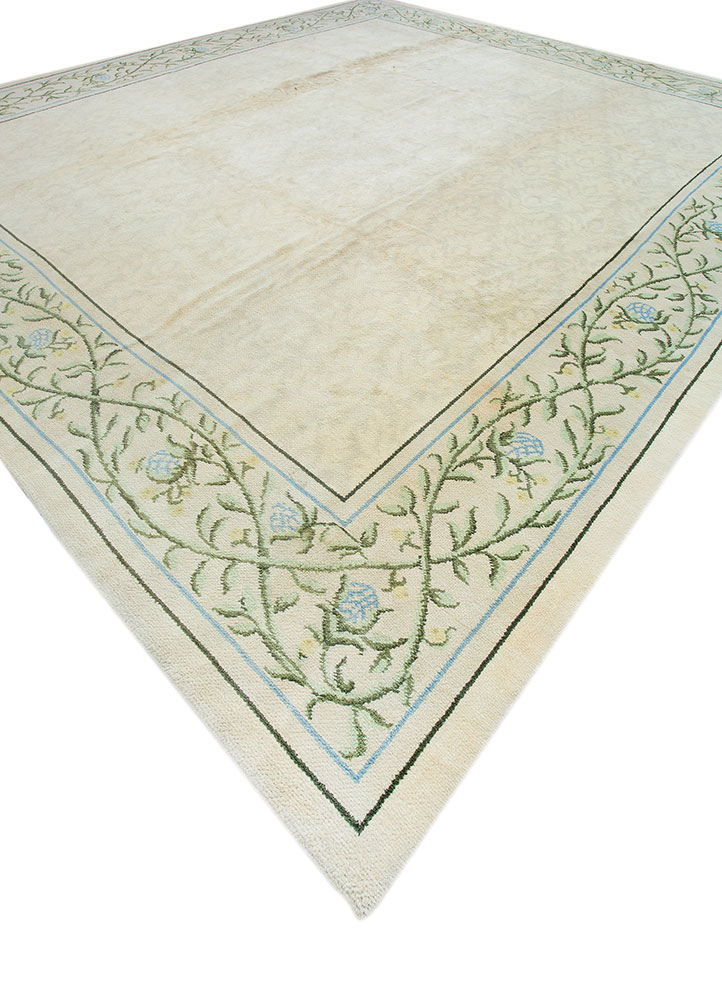 aalam green wool hand knotted Rug - FloorShot