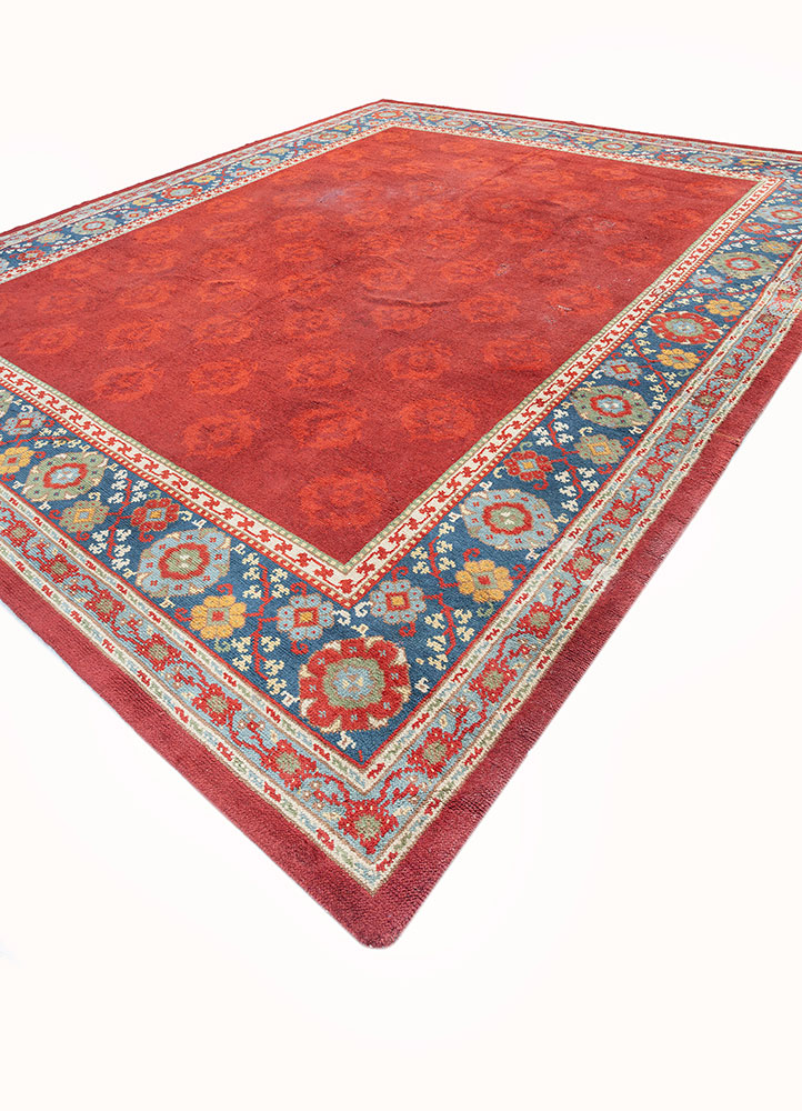 aalam red and orange wool hand knotted Rug - FloorShot