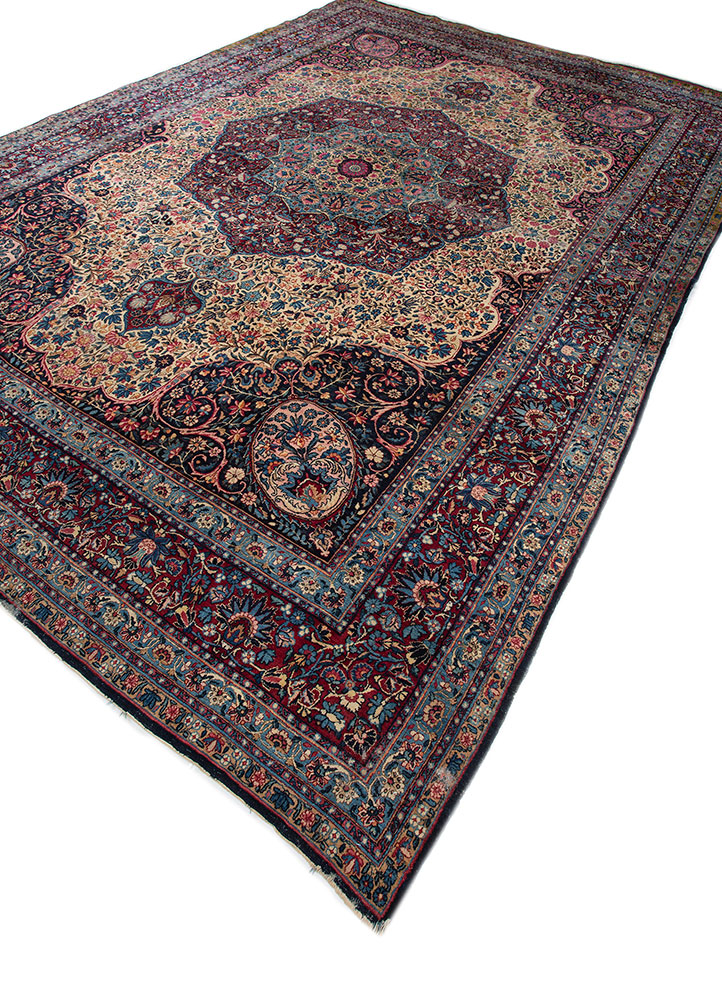 aalam blue wool hand knotted Rug - FloorShot
