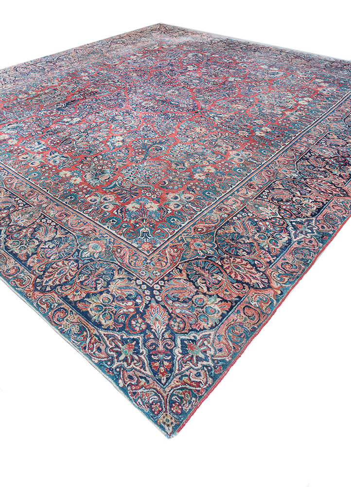 aalam blue wool hand knotted Rug - FloorShot