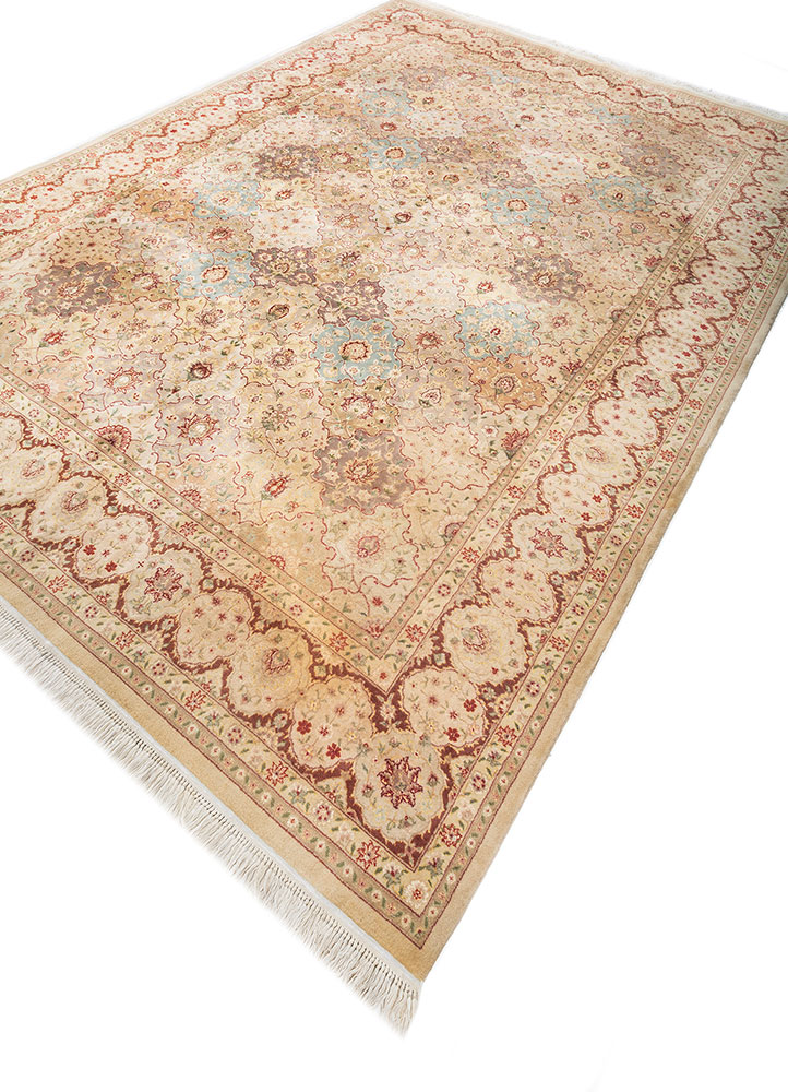 aalam green wool and silk hand knotted Rug - FloorShot