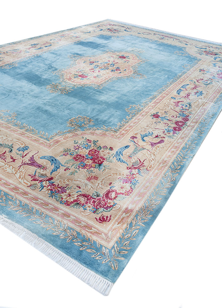 aalam blue wool hand knotted Rug - FloorShot
