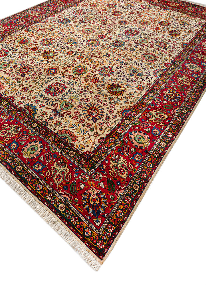 aalam red and orange wool hand knotted Rug - FloorShot