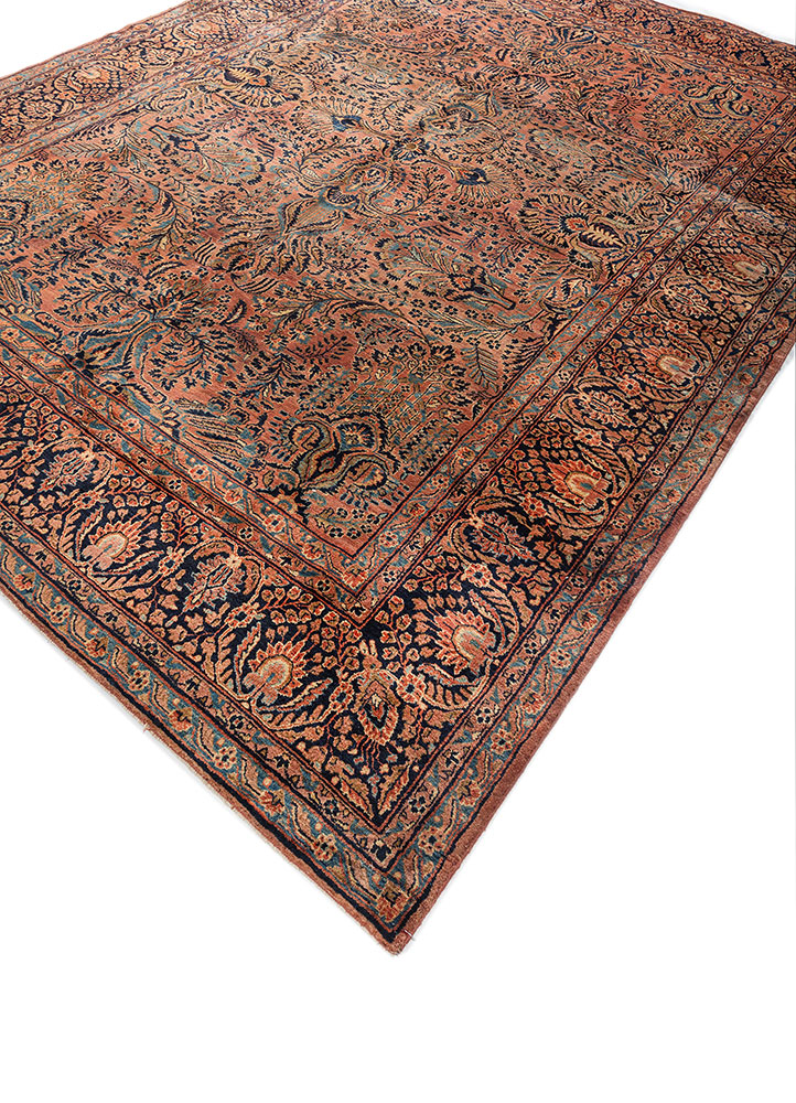 aalam red and orange wool hand knotted Rug - FloorShot