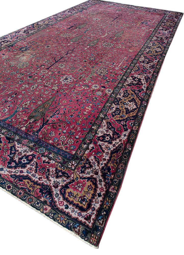 aalam pink and purple wool hand knotted Rug - FloorShot