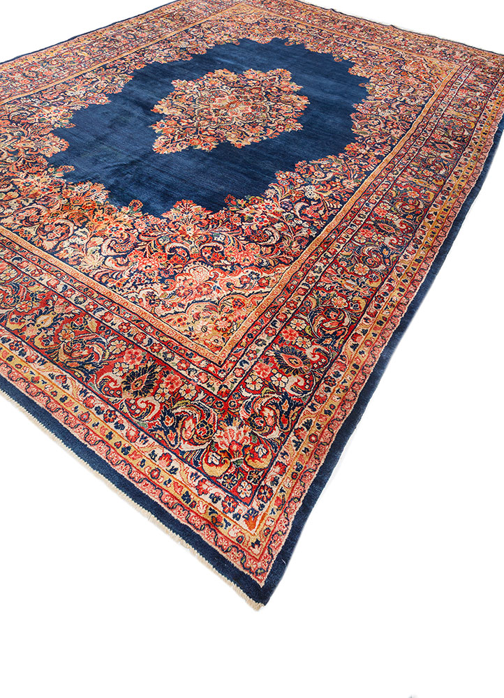 aalam red and orange wool hand knotted Rug - FloorShot