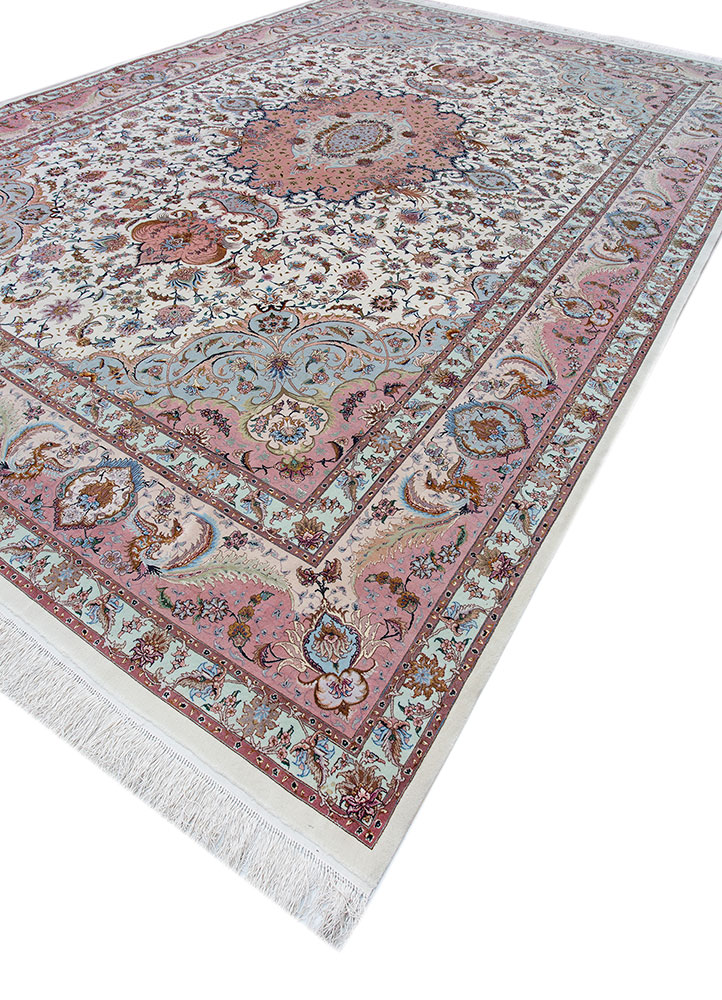 aalam pink and purple wool and silk hand knotted Rug - FloorShot