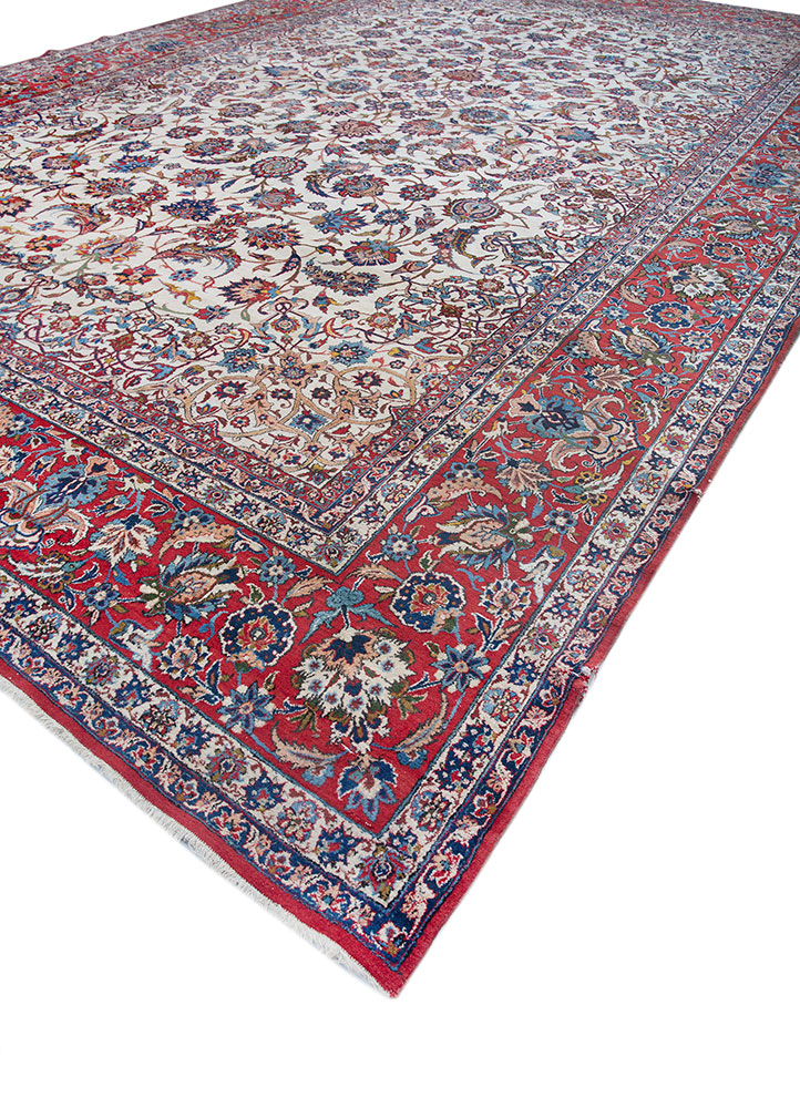 aalam red and orange wool hand knotted Rug - FloorShot