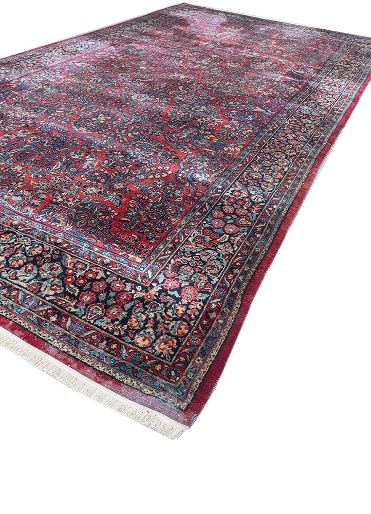 aalam red and orange wool hand knotted Rug - FloorShot