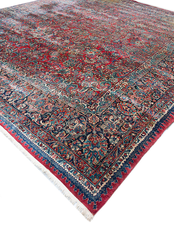 aalam red and orange wool hand knotted Rug - FloorShot