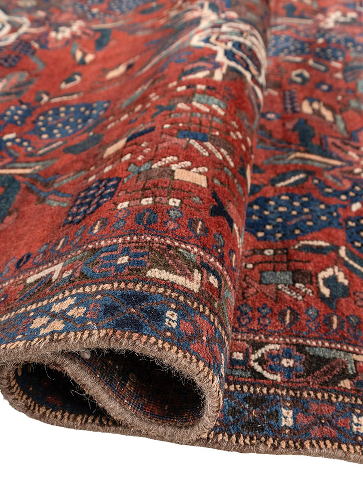 vintage red and orange wool hand knotted Rug - FloorShot